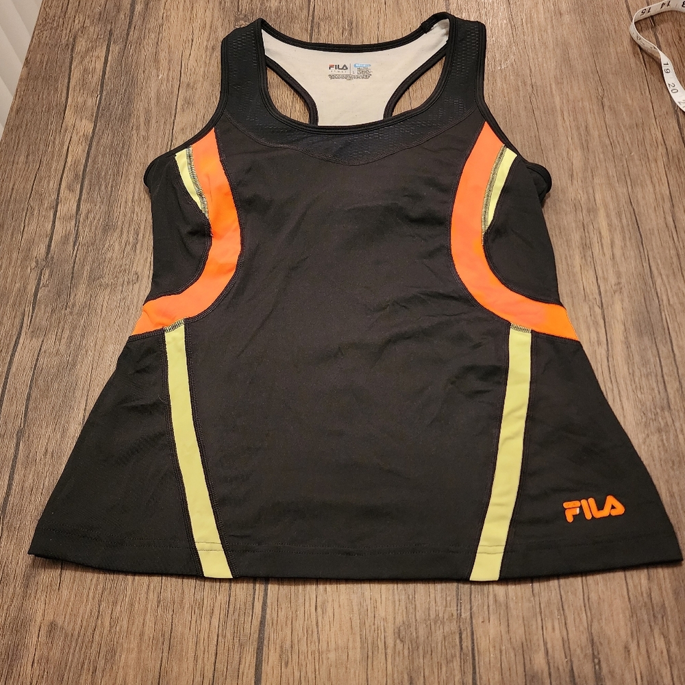 Women's FILA tank top/sports bra.  Size Large.  Black and Orange.